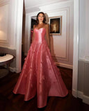 Pretty A line Sweetheart Pink Satin Evening Dress Floor Length Prom Dresses HZ1024