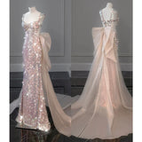 Elegant Mermaid Straps Long Sequin Prom Dress HZ1024