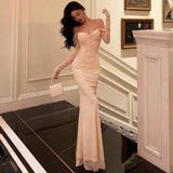 Sexy Mermaid Off The Shoulder Tulle White Satin Long Prom Dress Evening Dresses HZ1024