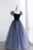Princess Ball Gown Floor Length Short Sleeves Tulle Prom Dress HZ1024