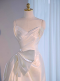 Beautiful High Low Spaghetti Straps Satin White Wedding Dresses HZ1024