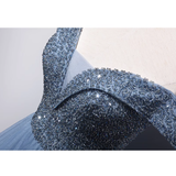 Princess Ball Gown Blue Tulle Prom Dress HZ1024