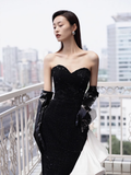 Simple Mermaid Strapless Sequin Long Prom Dresses HZ1024