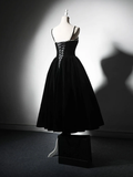 Simple A-Line Velvet Tea Length Burgundy Prom Dress HZ1024