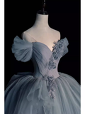 Fairy Ball Gown Off The Shoulder Gray Long Prom Dress HZ1024