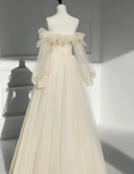 Simple A Line Strapless Tulle Long Prom Dress HZ1024