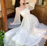 Simple A line Long Sleeves White Long Prom Dresses HZ1024
