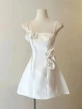 Simple A line Spaghetti Straps Satin Short Homecoming Dress Pink Birthday Dress HZ1024