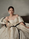 Vintage Ball Gown Off The Shoulder White Satin Wedding Dresses HZ1024