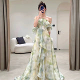 Elegant A Line Halter Chiffon Ombre Green Long Prom Dresses Evening Party Dress HZ1024