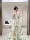 Elegant A Line Halter Chiffon Ombre Green Long Prom Dresses Evening Party Dress HZ1024