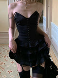 Black Corset Top Tiered Skirt Homecoming Dress Party Dress HZ1024