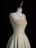 Fairytale Ball Gown Straps Sequin Beads Long Evening Dress Prom Dresses HZ1024