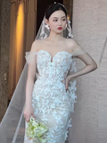 Sexy Mermaid Off The Shoulder Short Sleeves White Wedding Dresses HZ1024