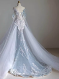 Chic Mermaid Off The Shoulder Short Sleeves Lace Wedding Dress HZ1024