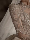 Luxury Ball Gown Scoop Neckline Long Sleeves Sequin Wedding Dress HZ1024