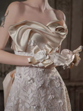 Vintage Mermaid Strapless Flowers Lace Wedding Dress HZ1024
