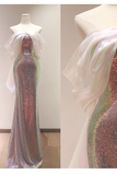 Pretty Sheath Strapless Sequin Long Prom Dresses With Sleeves HZ1024