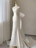 Sexy Mermaid Sweetheart Satin Long Wedding Dresses With Bow HZ1024