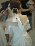 Timeless A Line Off The Shoulder Long Lace White Wedding Dresses With Slit HZ1024