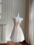 Cute A line Spaghetti Straps Champagne Short Sequin Homecoming Dresses Cocktail Dress HZ1024