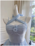 Simple A line Spaghetti Straps Chiffon Blue Homecoming Dress Birthday Dresses HZ1024