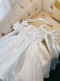 Cute A line Spaghetti Straps Bowknot White Short Homecoming Dress Birthday Dresses HZ1024