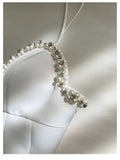Cute A line Spagetti Straps White Short Pearls Homecoming Dress Birthday Dresses HZ1024
