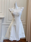 Cute A line Spaghetti Straps White Short Homecoming Dress Birthday Dresses With Bow HZ1024
