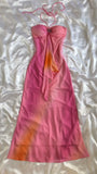Elegant A line Halter Chiffon Ombre Pink Prom Dresses Evening Dress With Beads HZ1024