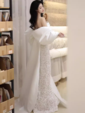 Sexy Mermaid Strapless White Lace Long Prom Dresses HZ1024