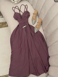Simple A line Straps Ruffles Long Prom Dress Evening Dresses HZ1024