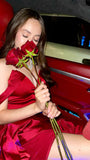 Simple Sheath Off The Shoulder Sweetheart Short Sleeves Red Long Prom Dresses With Slit HZ1024