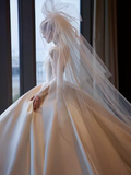 Princess Ball Gown V neckline Long Sleeves Lace Wedding Dresses HZ1024