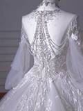 Princess Ball Gown Scoop neckline Long Sleeves Tulle Wedding Dresses HZ1024