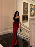 Sexy Mermaid Strapless Ombre Burgundy Satin Long Prom Dress Evening Dresses HZ1024
