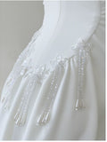 Simple A Line Straps White Satin Ankle Length Prom Dress Evening Dresses HZ1024
