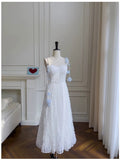 Pretty A Line Straps White Lace Prom Dress With Flowers Prom Dresses HZ1024