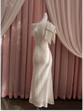 Pretty Sheath One Shoulder Sequin Slit Prom Dress White Formal Dresses HZ1024