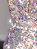 Modest Sheath Sequin Short Prom Dresses HZ1024