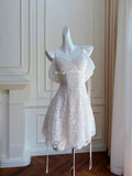 Modest A line Spaghetti Straps White Lace Short Homecoming Dresses Birthday Outfits HZ1024