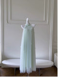 Modest A line Halter Tulle Mint Green Prom Dress Formal Dresses HZ1024