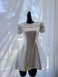 Simple A Line Scoop White Short Satin Homecoming Dresses Birthday Outfit HZ1024