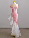 Sexy Mermaid Off The Shoulder Velvet Pink Long Prom Dresses Birthday Outfits HZ1024