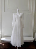 Sexy A line Long Sleeves White Ankle Length Prom Dress Formal Dresses With Ruffles HZ1024