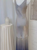 Simple Sheath Scoop Ombre Grape Long Prom Dress Formal Dresses With Ruffles HZ1024