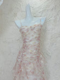 Modest A Line Straps Chiffon Long Pink Floral Prom Dress Evening Dresses HZ1024