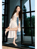 Modest Sheath Square Neckline White Long Prom Dresses Slit Evening Dress HZ1024