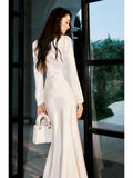 Modest Sheath Square Neckline White Long Prom Dresses Slit Evening Dress HZ1024