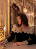 Pretty Sheath Off The Shoulder Black Velvet Lace Prom Dresses Sexy Evening Dress HZ1024